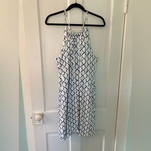 Women’s White and Blue Printed Halter Dress